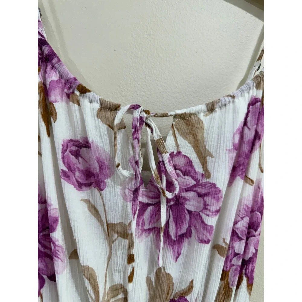 Abercrombie & Fitch Purple Floral Maxi Dress XS Smocked Waist Pockets White